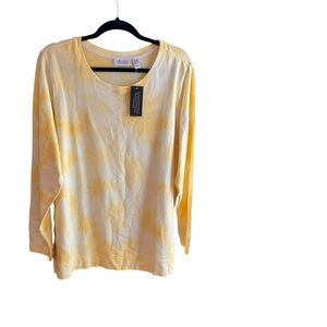 NWT d & Co. denim & Company yellow tie-dye cotton sweatshirt Sz 1X